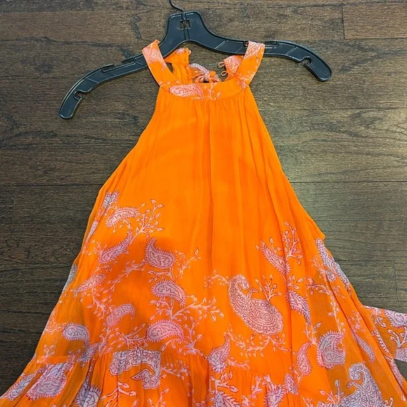 NWT Hemant & Nandita Women’s Bright Orange Dress with Floral Accents Size Medium - Picture 3 of 10